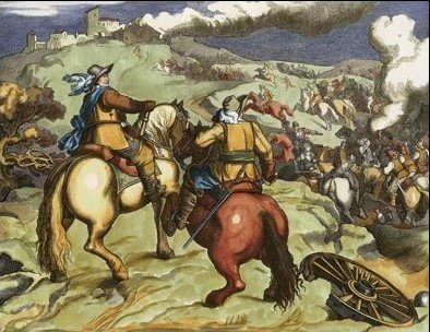 Les Suédois triomphent à Chemnitz en 1639 sous Johan Banér sur les Impériaux, gravure sur bois de 1860 d’après un dessin de Josef Mathias von Trenkwald.