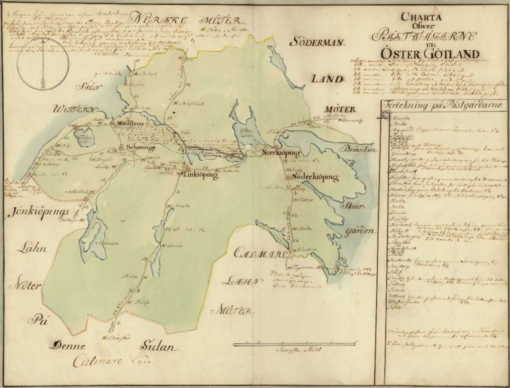 carte des relais de poste de l'Ostergotland
